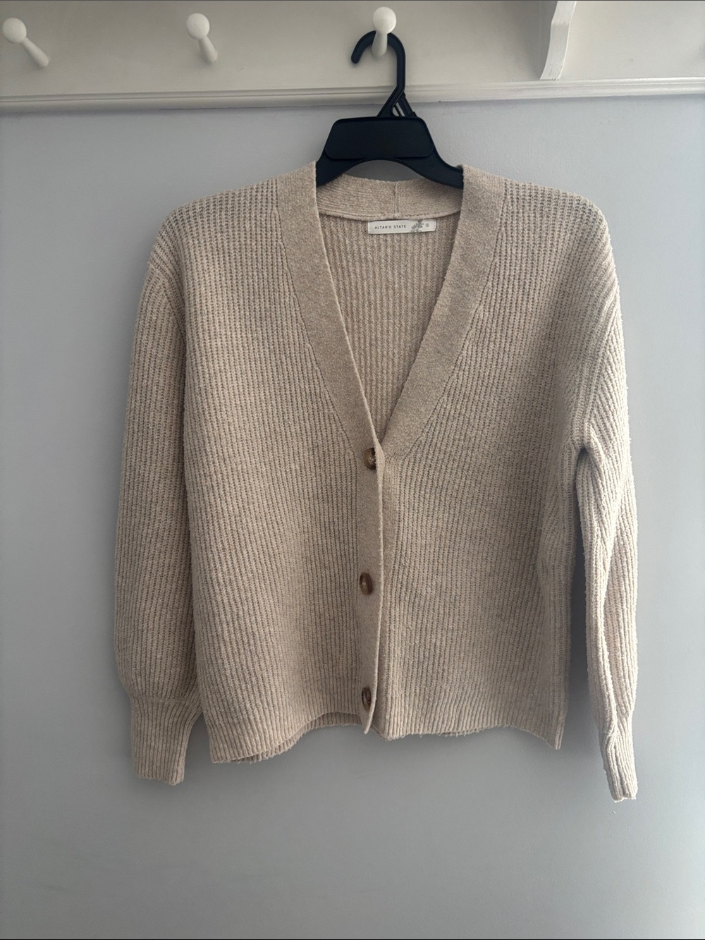Altar'd State Cream Ribbed V-Neck Button Cardigan